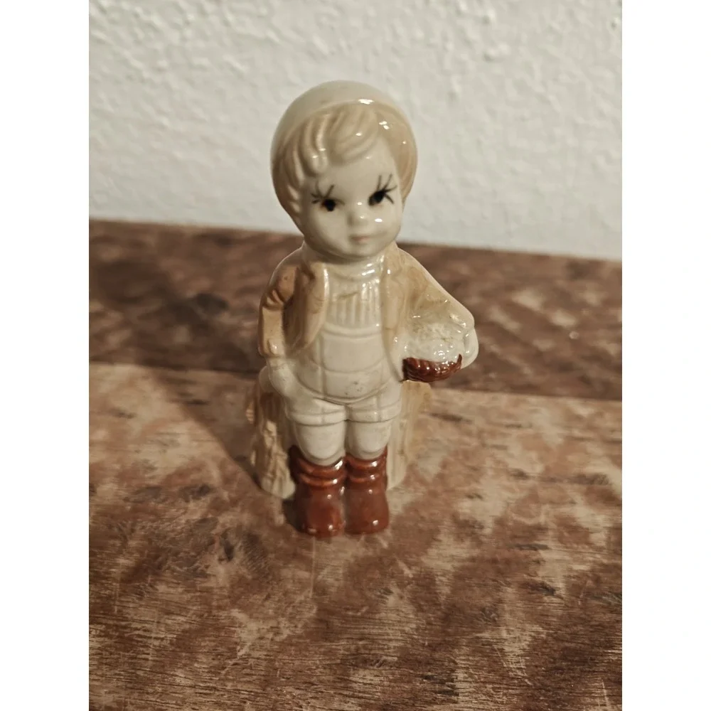 Vintage Occupied Japan Boy Holding Basket Figurine
